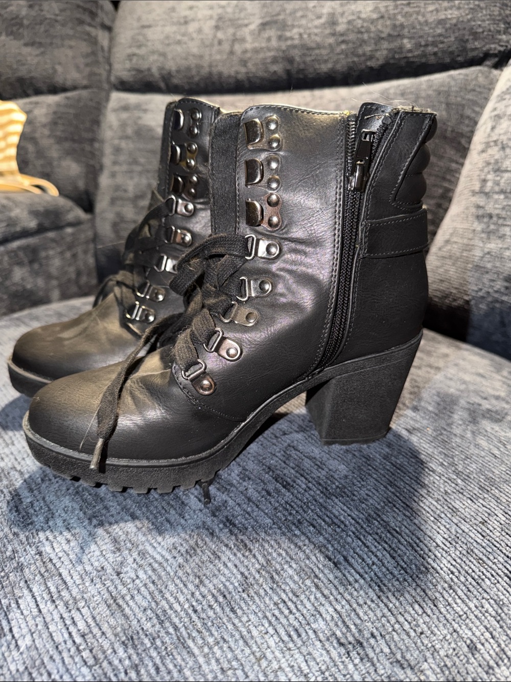 MIA Black Lace-Up Chunky Heel Ankle Boots